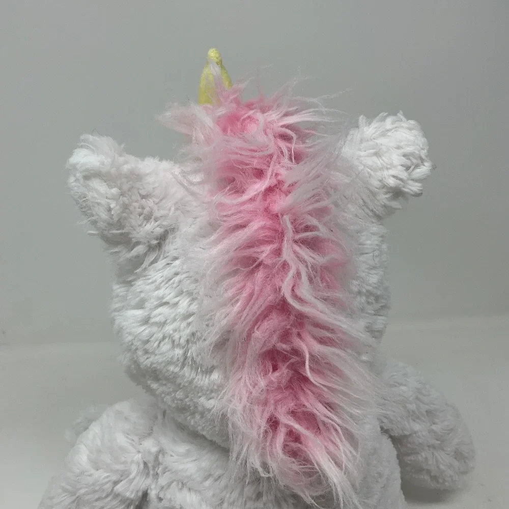 Cloud Island White Plush Unicorn Pink Mane Yellow Horn Shaggy Stuffed Animal